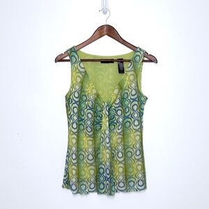 Y2K Mesh Tank Top Whimsigoth Abstract Print Sleeveless Sheer Size M